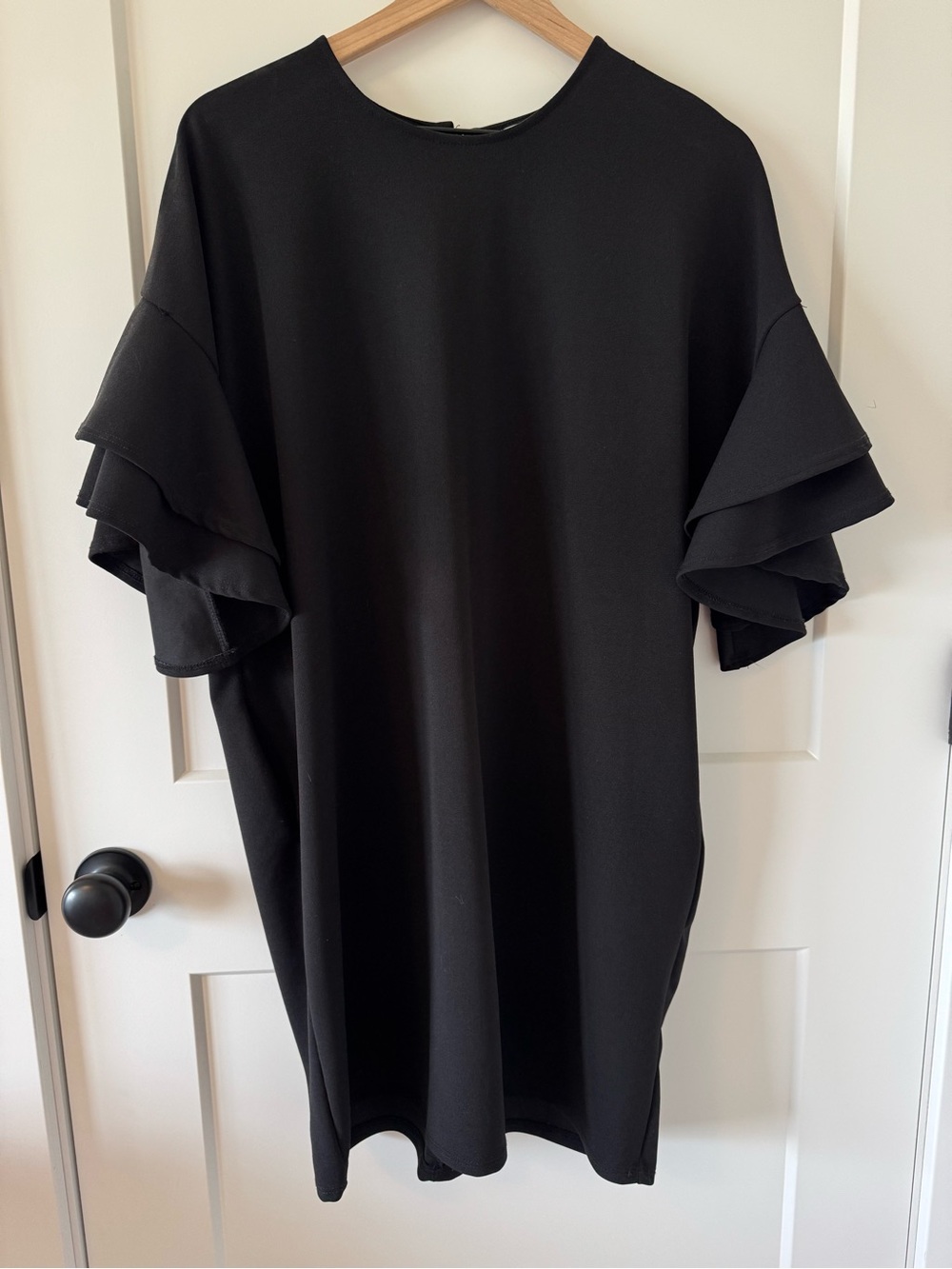 Black Shift Dress with Layered Ruffle Sleeves Size XL